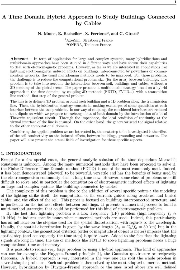 2011-conf-PIERS-full-paper-A-Time-Domain-Hybrid-Approach-to-Study-Buildings-Connected-by-Cables